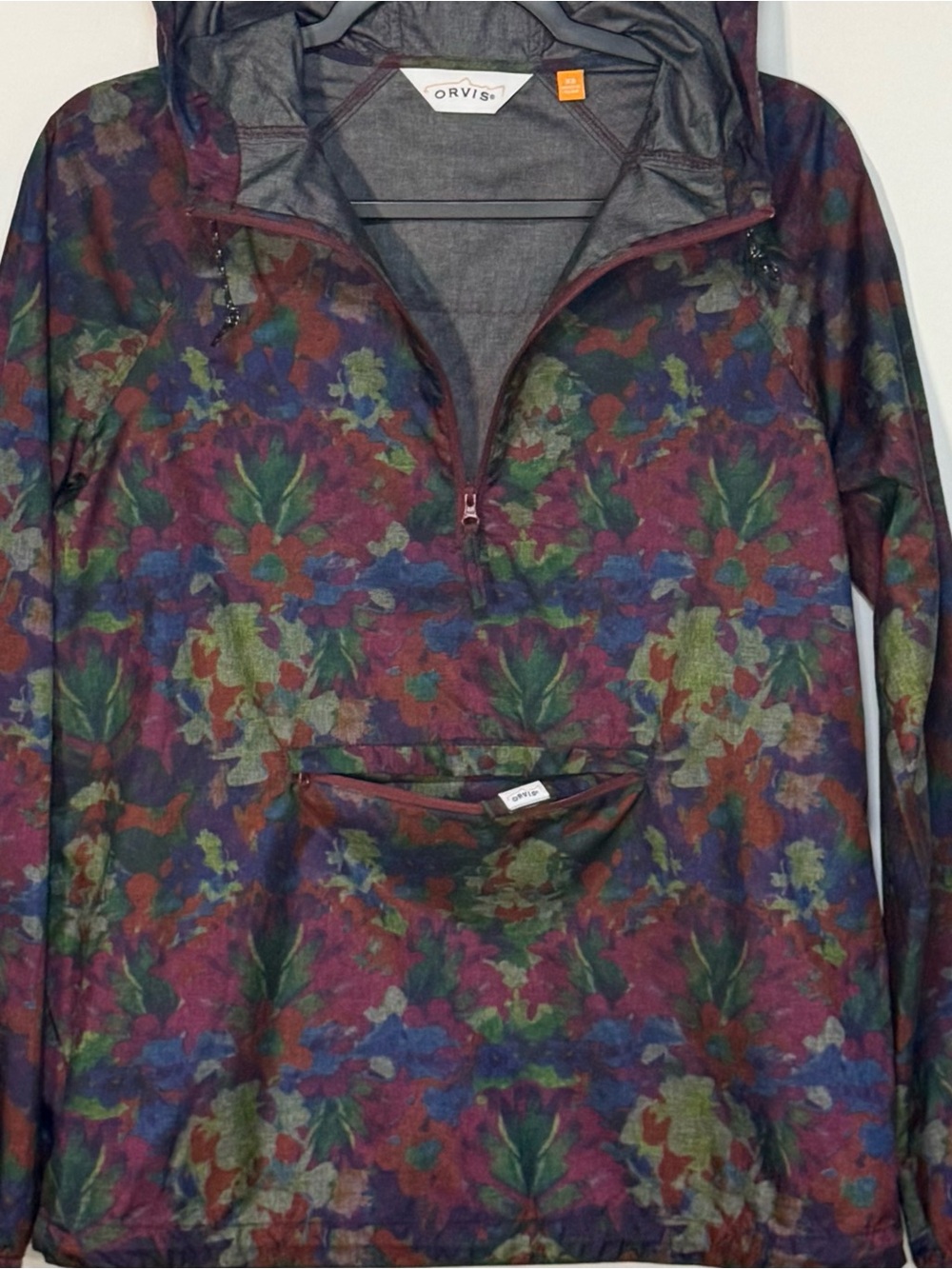 Orvis | Floral 1/4 Zip Hooded Windbreaker Pullover Jacket XS - Picture 3 of 6